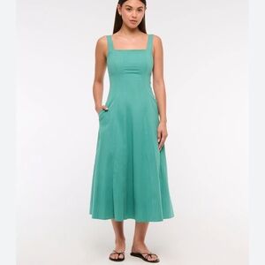 Abercrombie & Fitch Sz XL Green The A&F Mila Fit & Flare Stretch Midi Dress